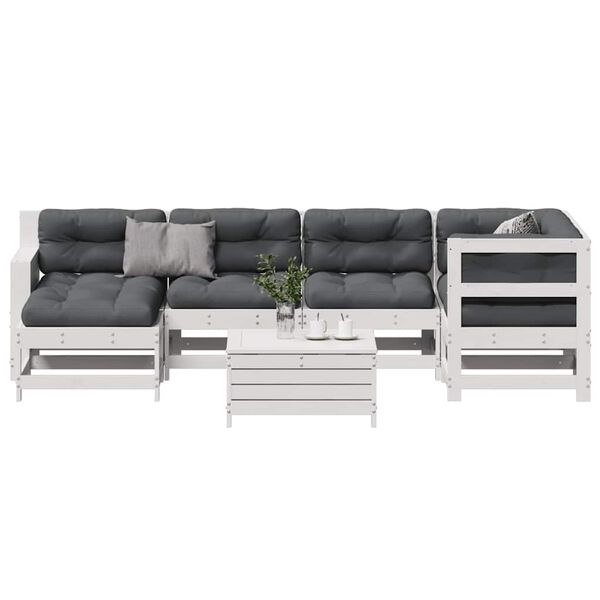 vidaXL Set muebles jard&iacute;n 7 pzas con cojines madera maciza pino blanco