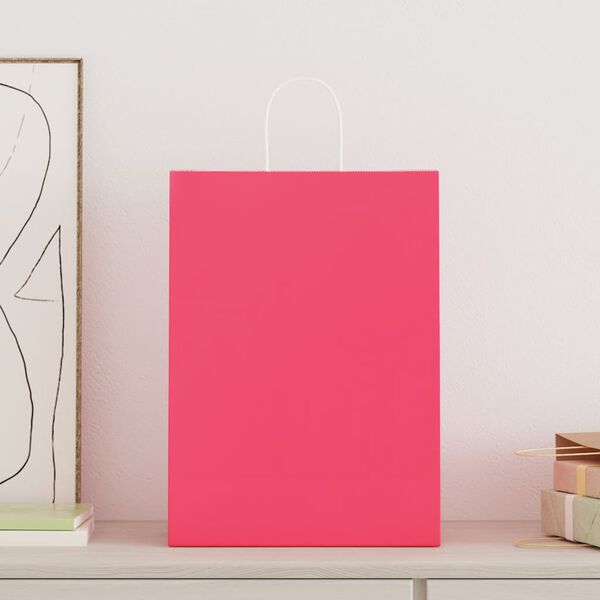vidaXL Bolsas de papel con asas 250 uds rosa 32x17x44 cm