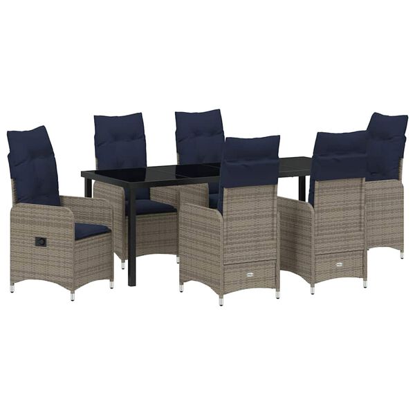 vidaXL Conjunto de Comedor de Jard&iacute;n con coj&iacute;n 7 pcs Negro Polirat&aacute;n