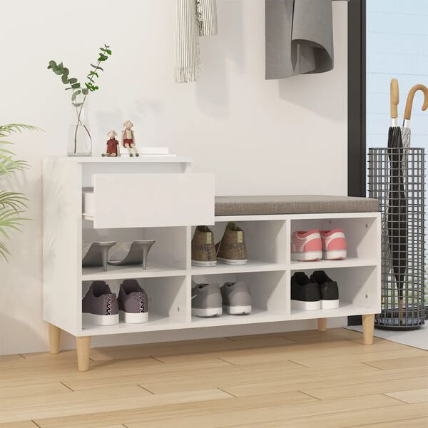 vidaXL Mueble zapatero madera contrachapada blanco brillo 102x36x60 cm