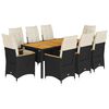 vidaXL Set de comedor de jard&iacute;n 9 pzas y cojines rat&aacute;n sint&eacute;tico negro