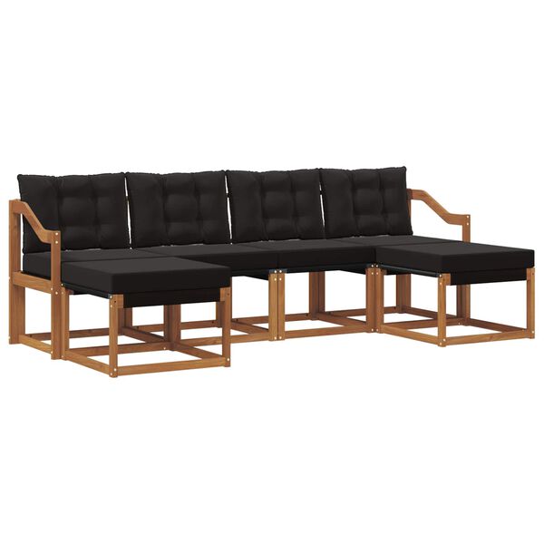 vidaXL Conjunto de sof&aacute;s de exterior con coj&iacute;n 6 pcs Natural y negro