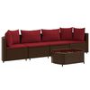 vidaXL Set comedor de jard&iacute;n 5 piezas y cojines rat&aacute;n sint&eacute;tico marr&oacute;n