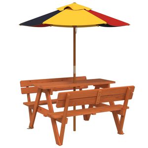 vidaXL Mesa de picnic para 4 ni&ntilde;os agujero para sombrilla madera abeto