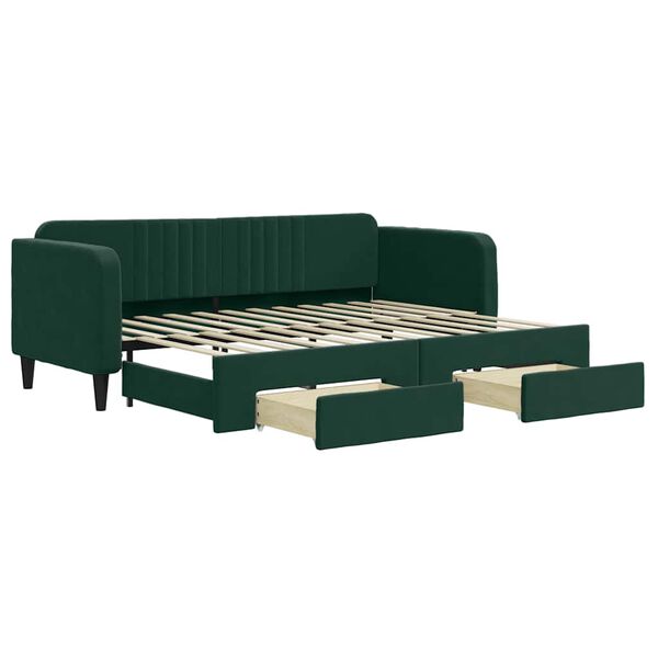 vidaXL Sof&aacute; cama nido con cajones terciopelo verde oscuro 80x200 cm