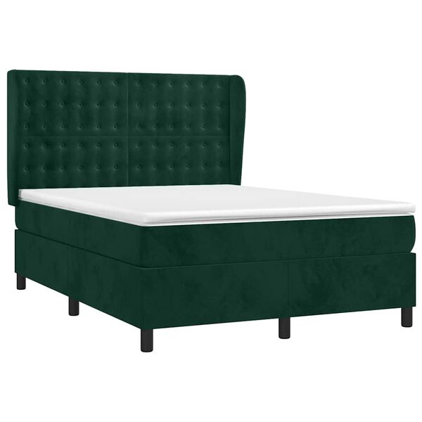 vidaXL Cama box spring con colch&oacute;n terciopelo verde oscuro 140x200 cm
