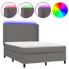 vidaXL Cama box spring colch&oacute;n y LED cuero sint&eacute;tico gris 140x190 cm