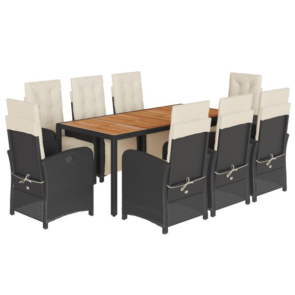 vidaXL Set de comedor de jard&iacute;n 9 pzas y cojines rat&aacute;n sint&eacute;tico negro
