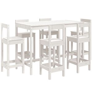 vidaXL Set de mesa y taburetes altos jardín 7 pzas madera pino blanco