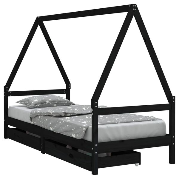 vidaXL Estructura de cama ni&ntilde;os con cajones madera pino negro 80x200cm