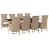 vidaXL Set comedor de jard&iacute;n 9 pzas con cojines rat&aacute;n sint&eacute;tico beige