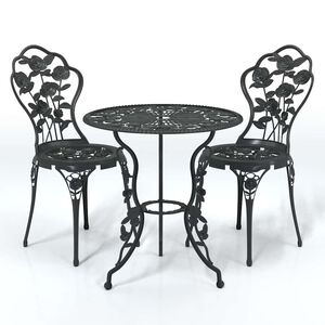 vidaXL Mesa y sillas de bistr&oacute; 3 piezas aluminio fundido negro