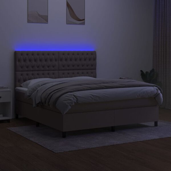 vidaXL Cama box spring colch&oacute;n y luces LED tela gris taupe 160x200 cm