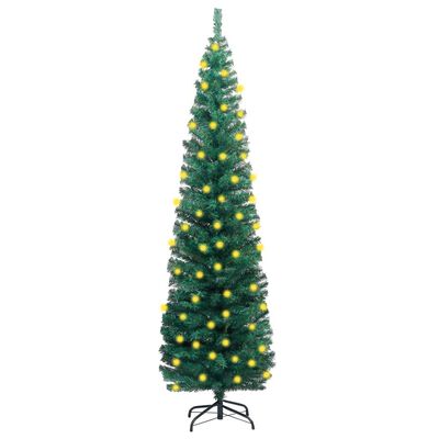 vidaXL Árbol de Navidad delgado con luces y soporte PVC verde 210 cm