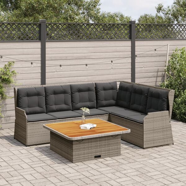 vidaXL Set de muebles de jard&iacute;n 5 pzas y cojines rat&aacute;n sint&eacute;tico gris