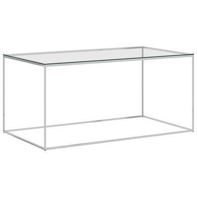 vidaXL Mesa de centro acero inoxidable y vidrio plateada 90x50x43 cm