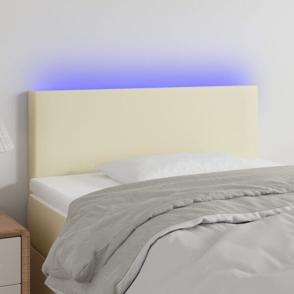 vidaXL Cabecero con LED cuero sint&eacute;tico color crema 90x5x78/88 cm