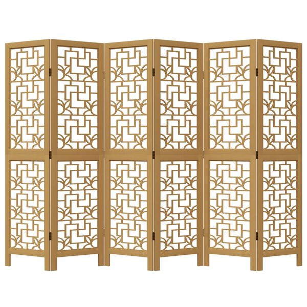 vidaXL Biombo separador de 6 paneles madera maciza paulownia marr&oacute;n