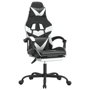 vidaXL Silla gaming giratoria reposapi&eacute;s cuero sint&eacute;tico negro blanco