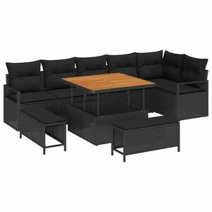 vidaXL Conjunto de sof&aacute; de jard&iacute;n con coj&iacute;n con almohada 9 pcs Negro