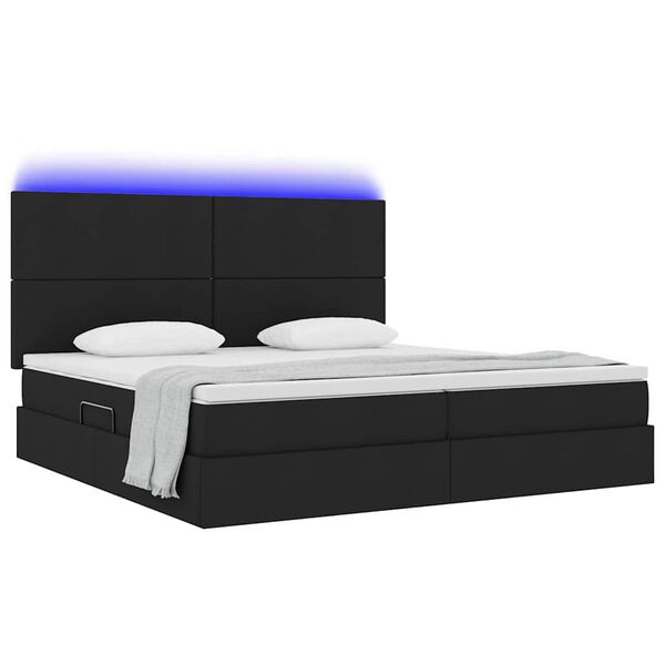 vidaXL Cama con almacenamiento y LED Negro 200 x 200 cm Poli&eacute;ster