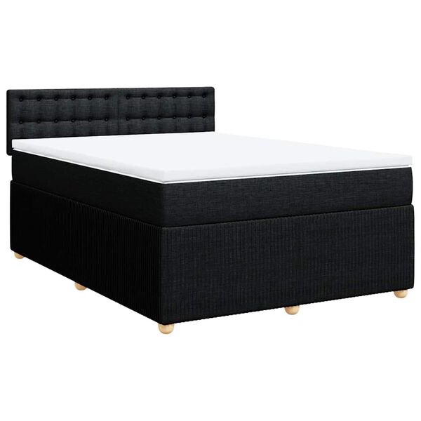 vidaXL Cama box spring con colch&oacute;n tela negro 160x200 cm