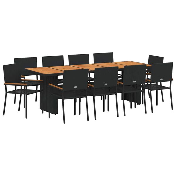 vidaXL Conjunto de Comedor de Jard&iacute;n 11 pcs Negro rat&aacute;n sint&eacute;tico