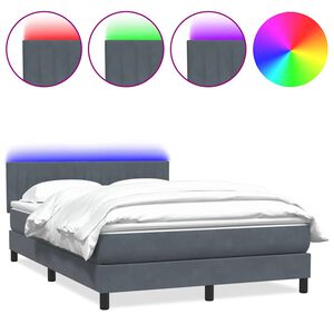 vidaXL Cama box spring con colchón y LED terciopelo gris oscuro 140x210 cm