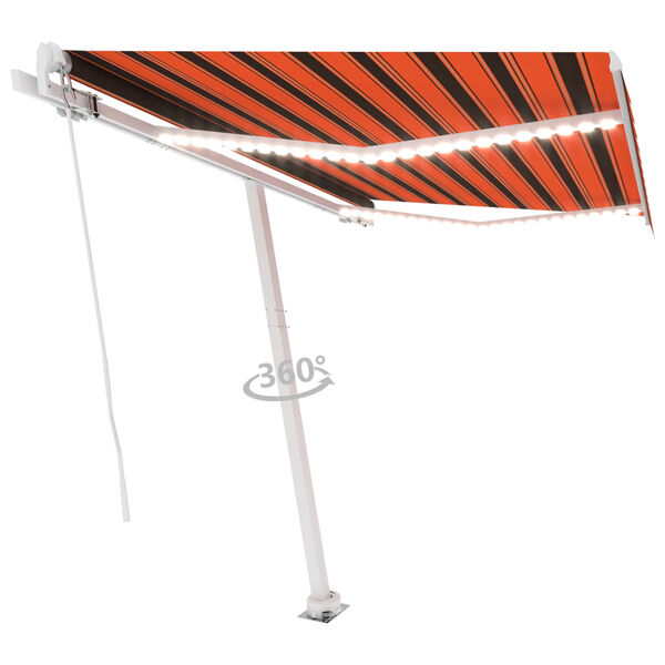 vidaXL Toldo manual retr&aacute;ctil con luz LED naranja y marr&oacute;n 300x250 cm