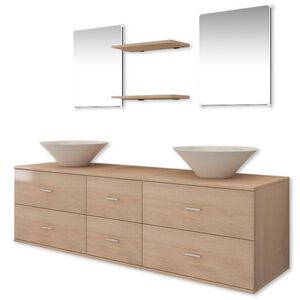 vidaXL Conjunto de muebles de ba&ntilde;o y lavabo 7 piezas beige