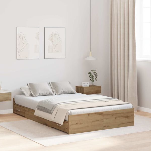 vidaXL Cama con almacenamiento con cajón Roble artesanal 120 x 190 cm