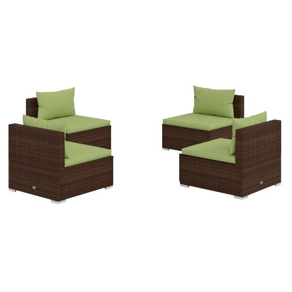 vidaXL Set muebles de jard&iacute;n 4 piezas y cojines rat&aacute;n sint&eacute;tico marr&oacute;n