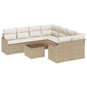vidaXL Conjunto de sof&aacute; de jard&iacute;n Manual 9 pcs Beige rat&aacute;n sint&eacute;tico