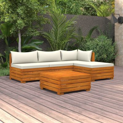 vidaXL Muebles de jardín 5 piezas con cojines madera maciza de acacia