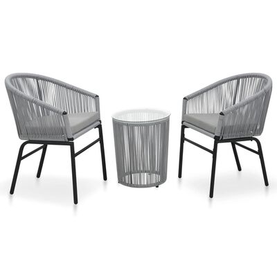 vidaXL Set mesa y sillas de jardín 3 pzas y cojines ratán PE gris