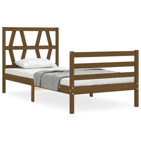 vidaXL Estructura de cama con cabecero madera maciza marr&oacute;n miel