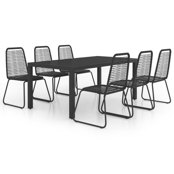 vidaXL Set de comedor de jard&iacute;n de 7 piezas PVC rat&aacute;n negro