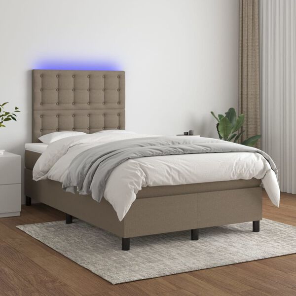 vidaXL Cama box spring con colch&oacute;n y LED tela gris taupe 120x200 cm