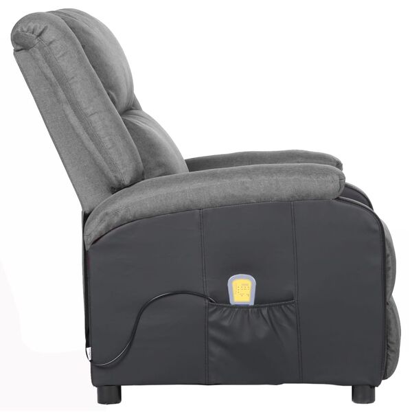 vidaXL Sill&oacute;n reclinable masaje cuero sint&eacute;tico y tela gris claro