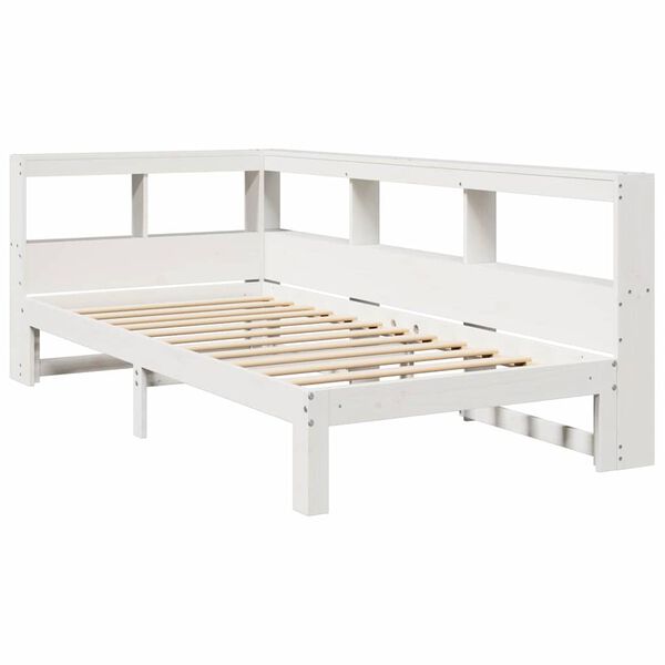 vidaXL Cama con estanter&iacute;a sin colch&oacute;n madera maciza blanca 75x190 cm