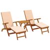 vidaXL Recliner y tumbona plegable 3 pcs Beige Madera de Acacia S&oacute;lida