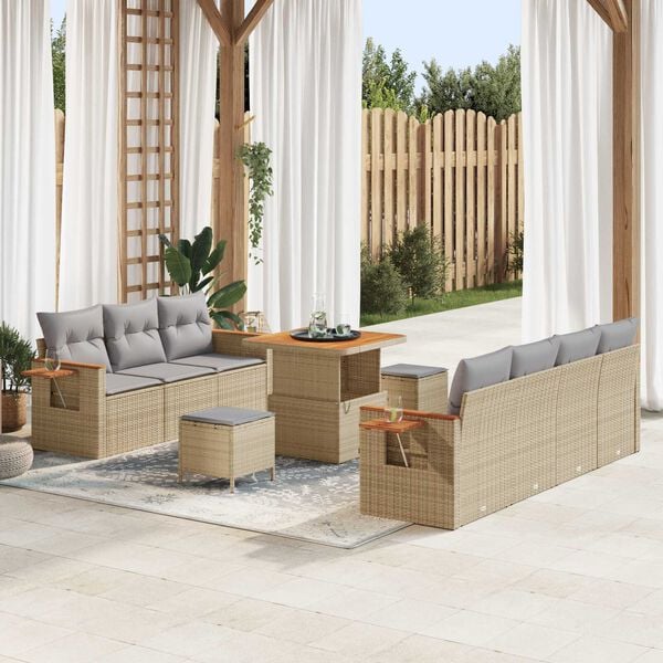 vidaXL Conjunto de sof&aacute;s de jard&iacute;n con coj&iacute;n 10 pcs Beige y Gris Claro