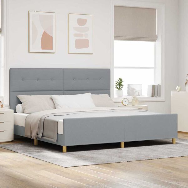 vidaXL Estructura de cama con cabecera Gris claro 200 x 200 cm tela
