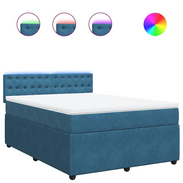 vidaXL Cama box spring con colch&oacute;n terciopelo azul 140x200 cm