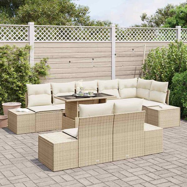 vidaXL Conjunto de sof&aacute; de jard&iacute;n 9 pcs Beige Polirat&aacute;n