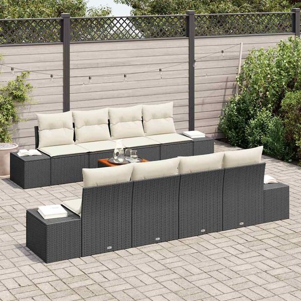 vidaXL Conjunto de sofás de jardín 9 pcs Negro ratán sintético