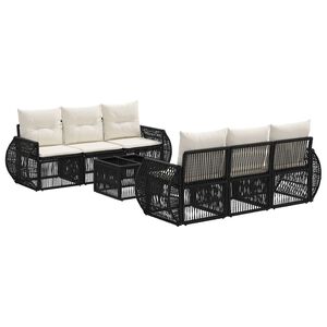 vidaXL Conjunto de sof&aacute;s de jard&iacute;n 7 uds. Negro rat&aacute;n sint&eacute;tico