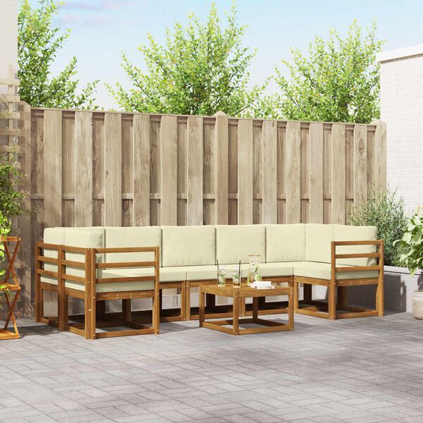 vidaXL Conjunto de sof&aacute;s de exterior con coj&iacute;n 8 pcs Natural y Crema
