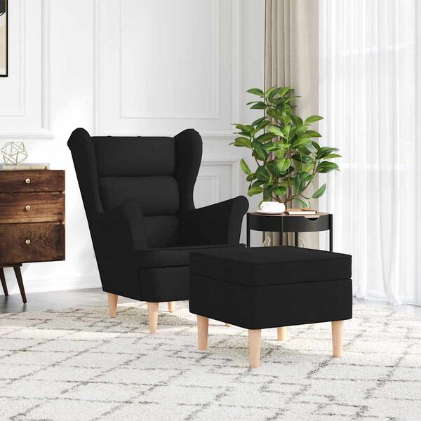 vidaXL Sill&oacute;n con reposapi&eacute;s de tela negro