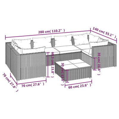 vidaXL Set de muebles de jardín y cojines 7 pzas ratán sintético negro